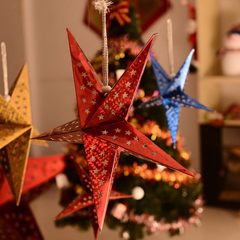 < Feliz Natal > 3D Laser Pentagrama Decoração De Teto Papel Estrela De Cinco Pontas Cena Abajur Celebração De Feriado