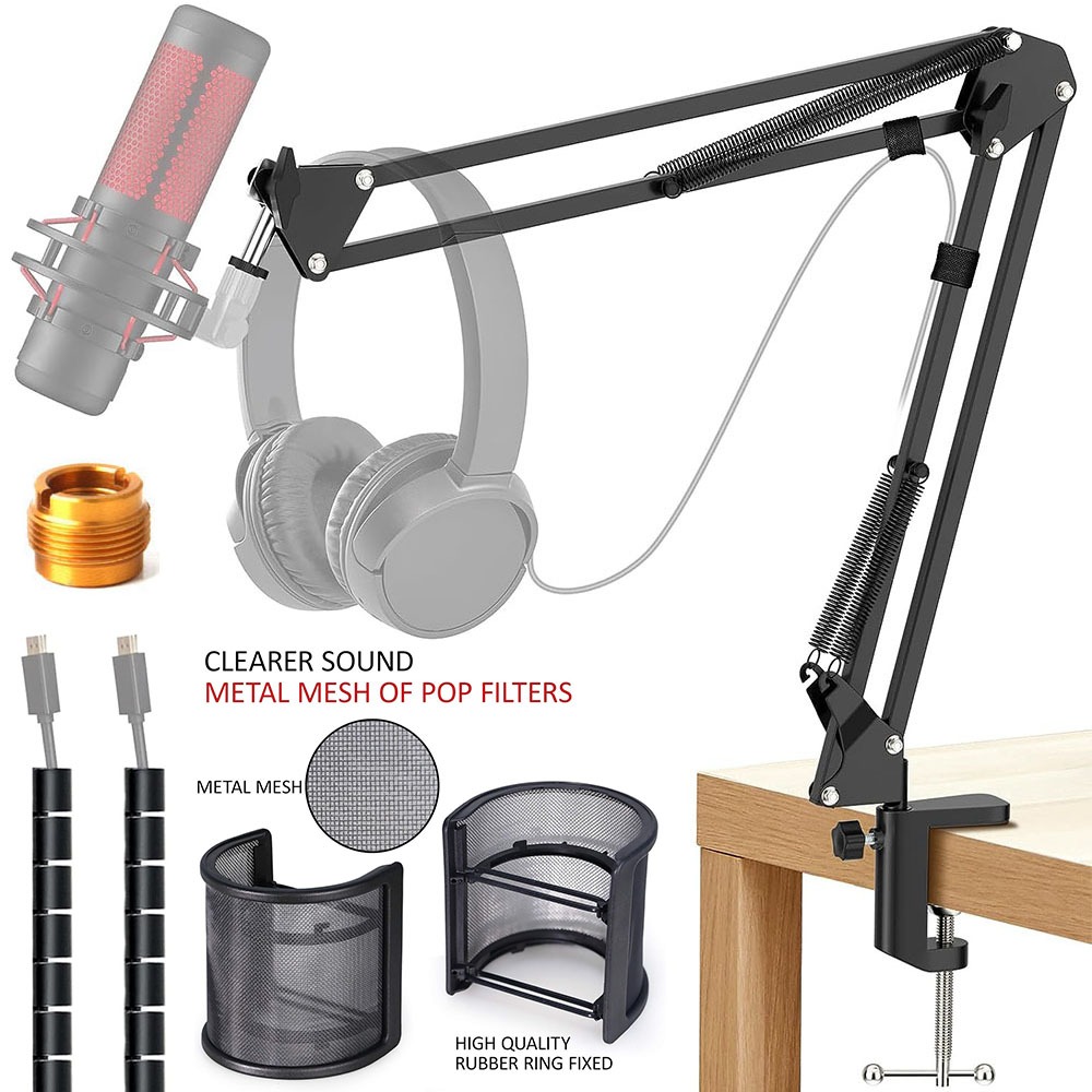 Suporte Para Microfone Hyperx Quadcast Com Filtro Pop-Scissor Mic Boom Arm Mask Shield Windscreen Compatível S USB Gamin