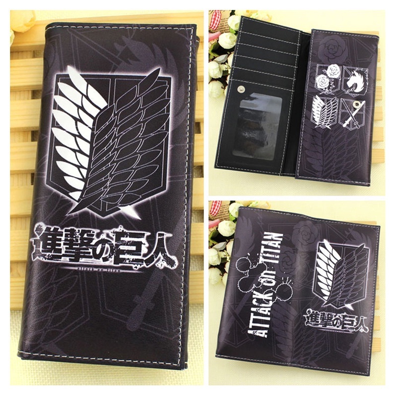 Anime Attack on Titan Levi Carteira Masculina Longa Preta Mikasa Cartoon Purse