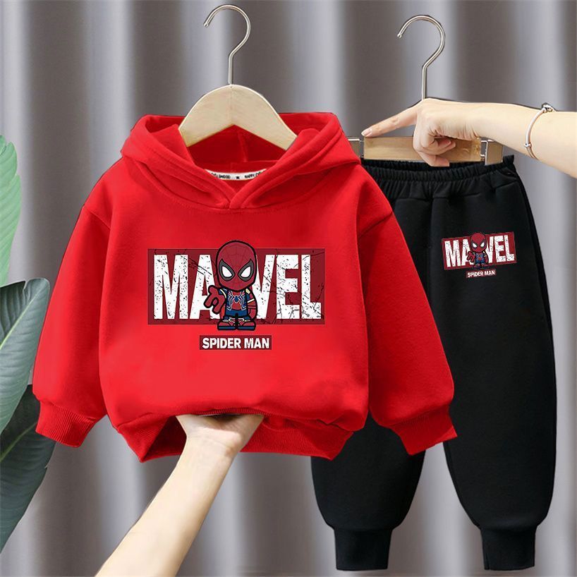 Crianças Meninos Conjunto 2024 Primavera Outono Criança Dos Desenhos Animados Homem Aranha Impresso Moletom Com Capuz + 