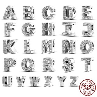 Berloque Prata 925 Letra 26 Contas Charms Diamantes Carta A-z Charme Encantos Zircão Para Pulseira Pingente em Oferta na Shopee