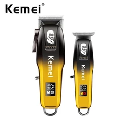 Kemei Profissional Barbeiro Máquina De Cortar Cabelo E Aparador Conjunto Sem Fio Zero Gaped De Barba Masculino Acabament