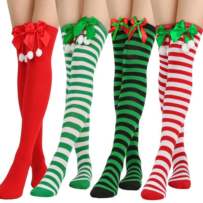 Com Mulheres Meias-Calças De Natal Listradas Altas Para Festas Maquiagem Prom Pro — imagem 2 de 2