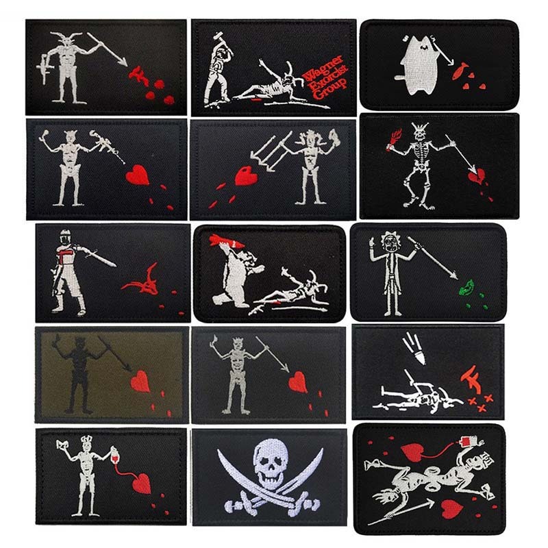 Bandeiras Piratas Crânio Coração Tático Mochila Emblema , Barba Preta Edward Ensinar Tecido Aplique Bordado Gancho E Laç