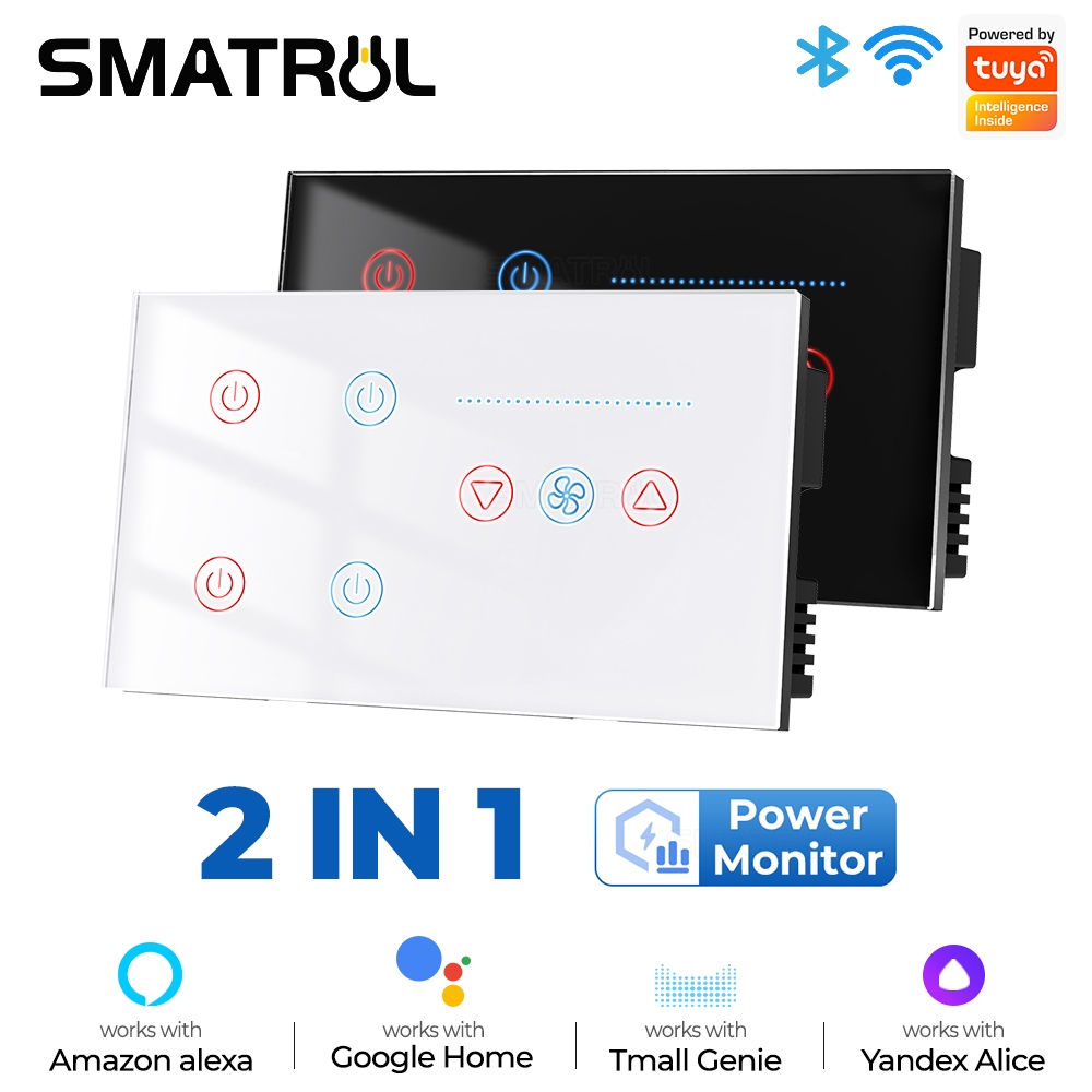 SMATRUL Tuya WiFi Smart Light 4 gang Switch Controle De Velocidade Do Ventilador De Teto ​ Monitor De Energia De Voz Com