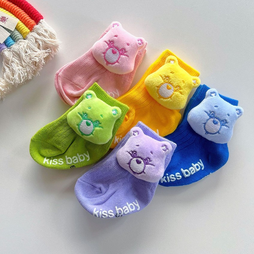 0-2Y Meias Infantis Meninos Meninas Bebê Desenho 3D Urso Meias De Algodão Fundo Antiderrapante