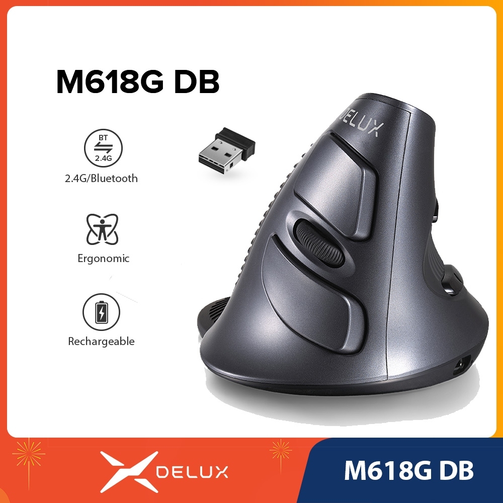 Delux M618G DB Mouse Óptico Ergonômico 4000 DPI Recarregável Sem Fio Com Descanso De Palma Removível Para Computador em Oferta na Shopee