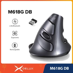 Delux M618G DB Mouse Óptico Ergonômico 4000 DPI Recarregável Sem Fio Com Descanso De Palma Removível Para Computador