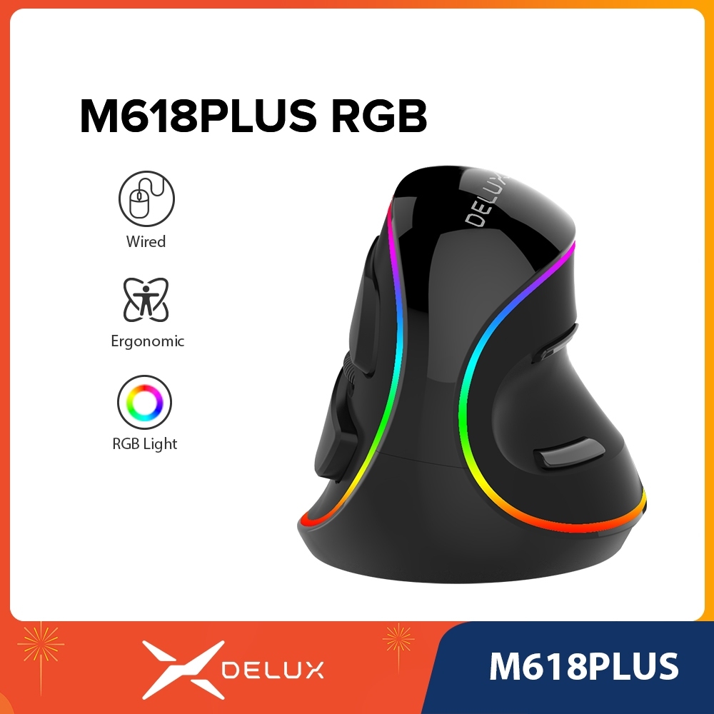 Delux M618 PLUS RGB Ergonômico Vertical Gaming Mouse 6 Botões 4000 DPI RGB Com Fio À Mão Direita Mouse Para PC Portátil em Oferta na Shopee
