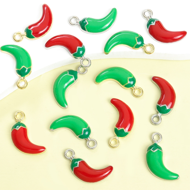 10 Peças Amuletos Criativos De Esmalte Em Forma De Pimenta Vermelha E Verde Para Joias Divertidas DIY Colar Elegante , P
