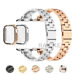 Cintura de metal fina com caixa de diamantes para a série iWatch 11/10/9/8/7/6/5/4/3/SE/Ultra 49mm 46 45 44 42 41 40 38