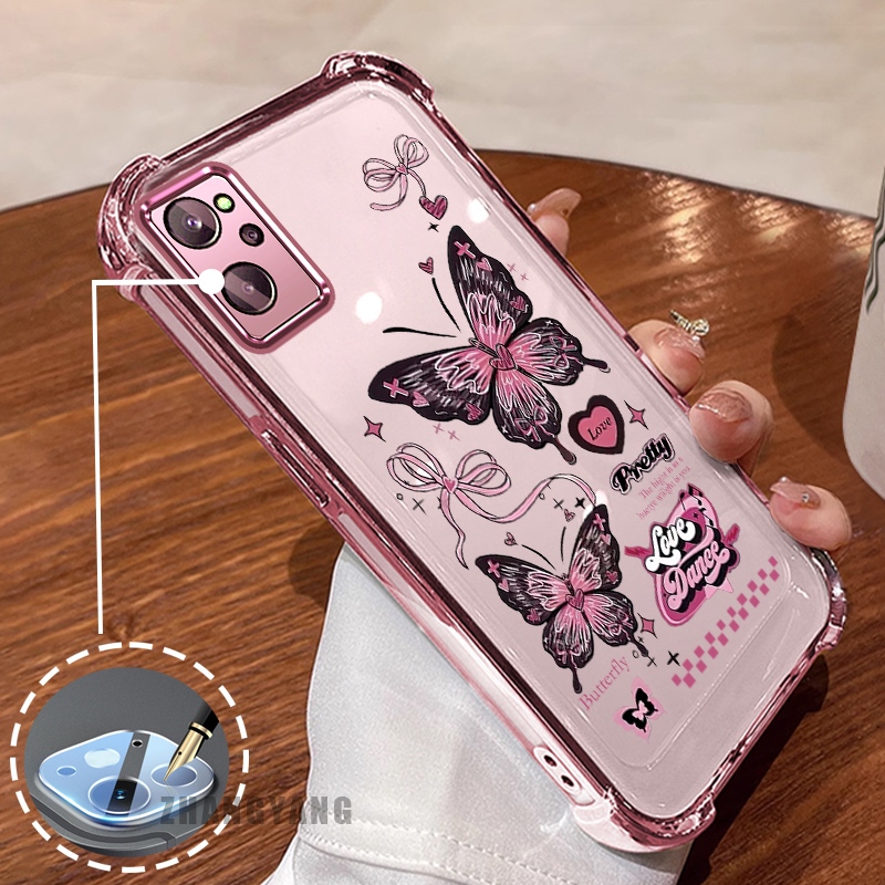 Capa Para Realme 9i Quatro Cantos silicone anti Queda Caso De Telefone Galvanoplastia Estética Borboleta Novo design Pad