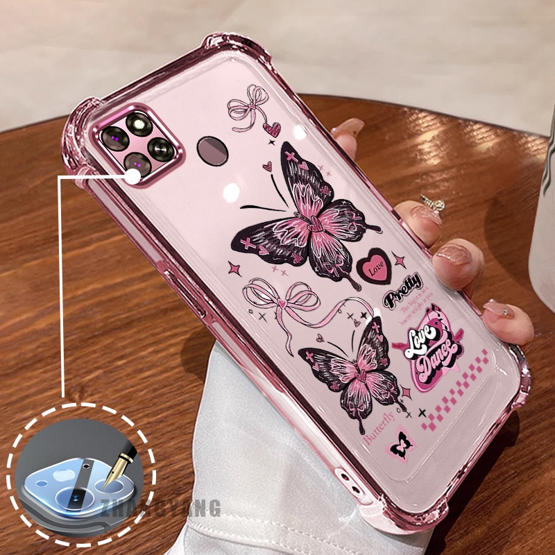 Capa Para Realme C21Y C25Y Quatro Cantos silicone anti Queda Caso De Telefone Galvanoplastia Estética Borboleta Novo des em Oferta na Shopee