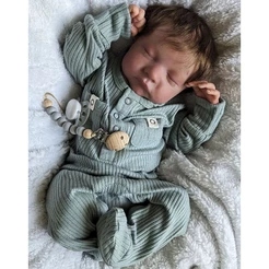 Boneca Reborn Feita À Mão De 48 Cm Adormecida Levi Corpo Macio Pele 3D Com Veias Visíveis Bebê Recém-Nascido Realista Fe