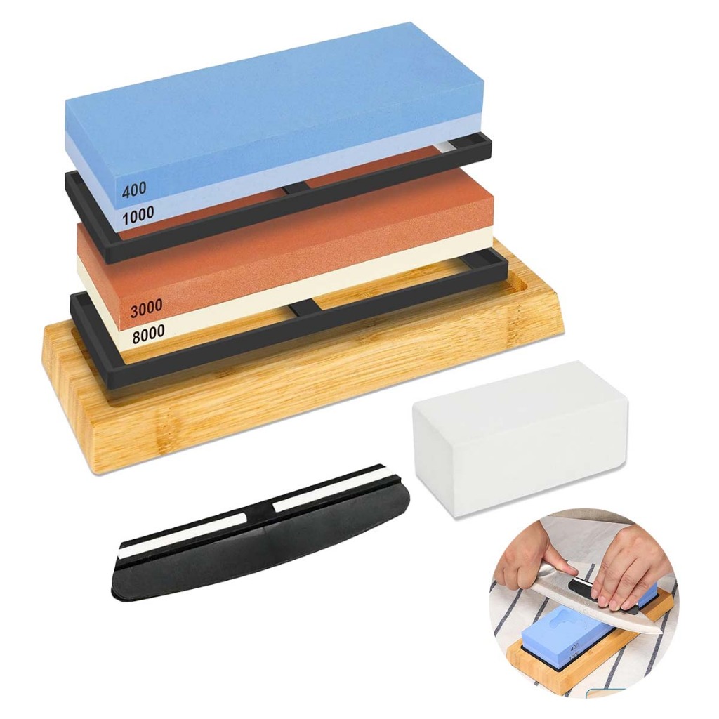 Kit de pedras para afiar facas, 2 peças de pedra de amolar profissional de 4 lados, granulação 400/1000 3000/8000 em Oferta na Shopee
