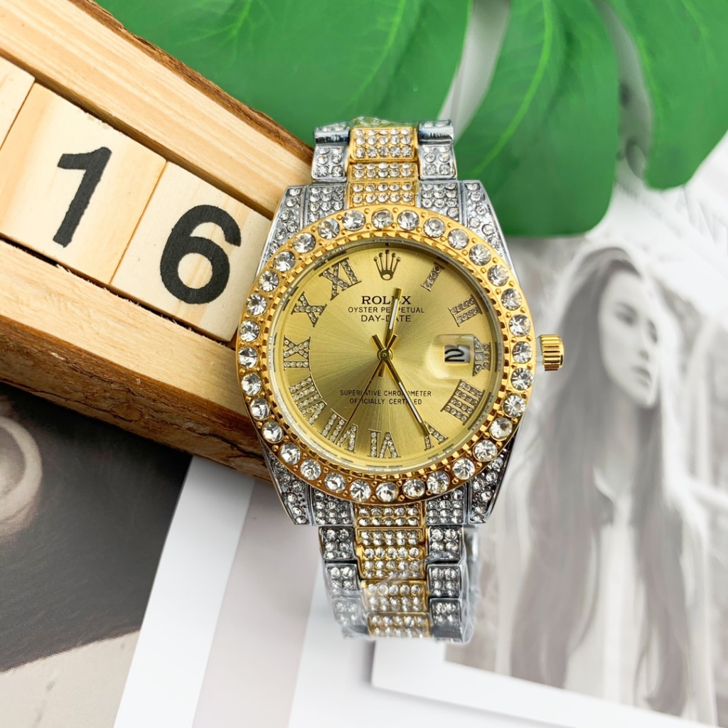 Rolex diário série movimento de quartzo algarismos romanos mostrador de diamante relógio suíço negócios moda relógio de 