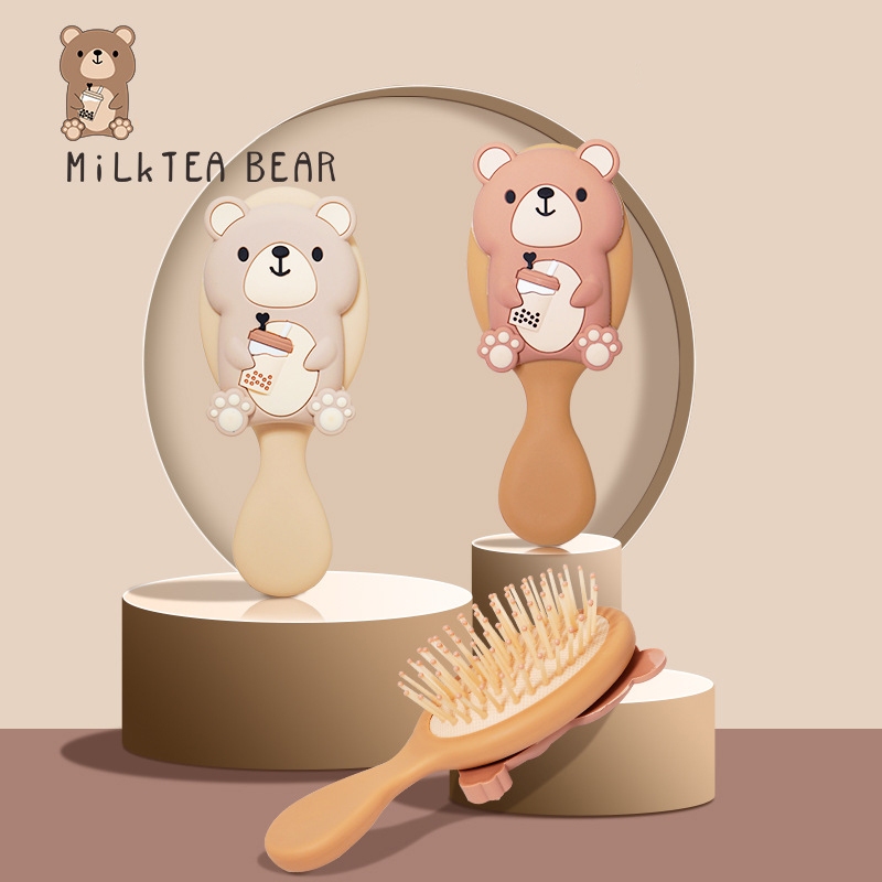 Bebê Bonito Leite Chá Urso Padrão Pente De Cabelo Estilo Dentes Macios Alça De Plástico Escova Airbag Massagem Cabeça em Oferta na Shopee
