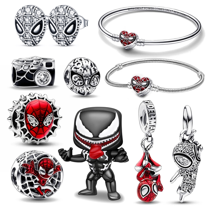 925 prata esterlina Marvel heróis charme contas 925 pulseira Original senhoras DIY jóias S95 prata Spiderman veneno char