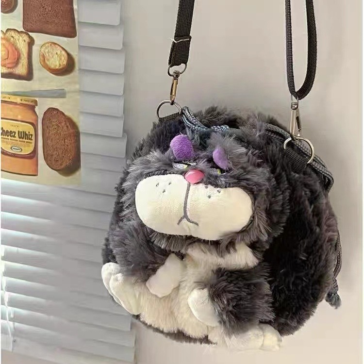 Lúcifer Gato Bolsa de Ombro Grande Gato Gordo Mochila De Pelúcia Lúcifer Gato Cartoon Bolsas Peludas Infantis