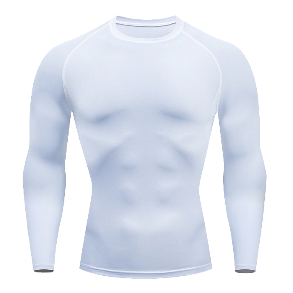 Camiseta De Compressão De Cor Sólida Masculina Fitness Lazer Corrida Esportes Manga Comprida