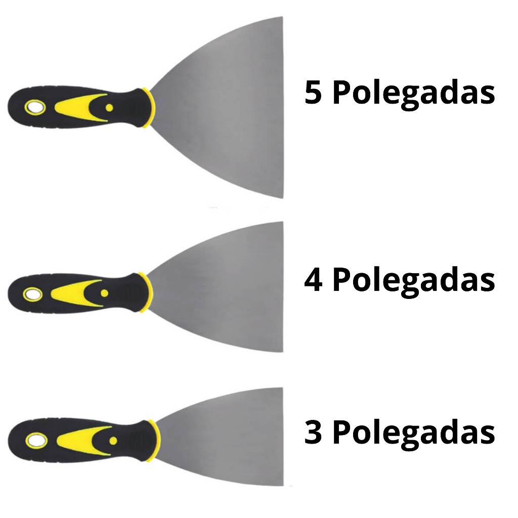 Kit Espátulas De Aço 3 Unidades Cabo Emborrachado 3，4 E 5 Polegadas em Oferta na Shopee