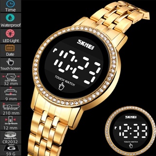SKMEI Digital Women's Watch Touch Screen Rhinestone Electronic Clock Steel Strap Waterproof Wristwatch Relogio Feminino em Oferta na Shopee