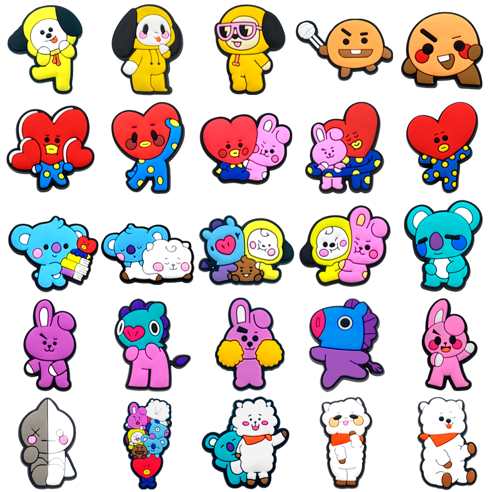 Bonito 1 Pçs Dos Desenhos Animados BTS Personagem Encantos Sapatos Acessórios Decorar Chinelos Fivela Crianças Presentes