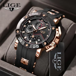 LIGE Relógio Original Masculino Moda Negócios Esportes À Prova D'água Luminoso Cronógrafo De Pulso De Quartzo Com Caixa