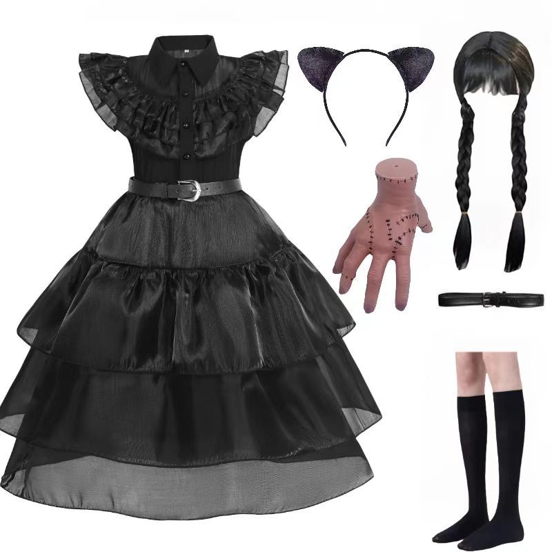 Quarta-Feira Adams Traje Halloween Cosplay Festa Carnaval Vestido Wandinha Addams Fantasia Vestidos Verão Aniversário Me