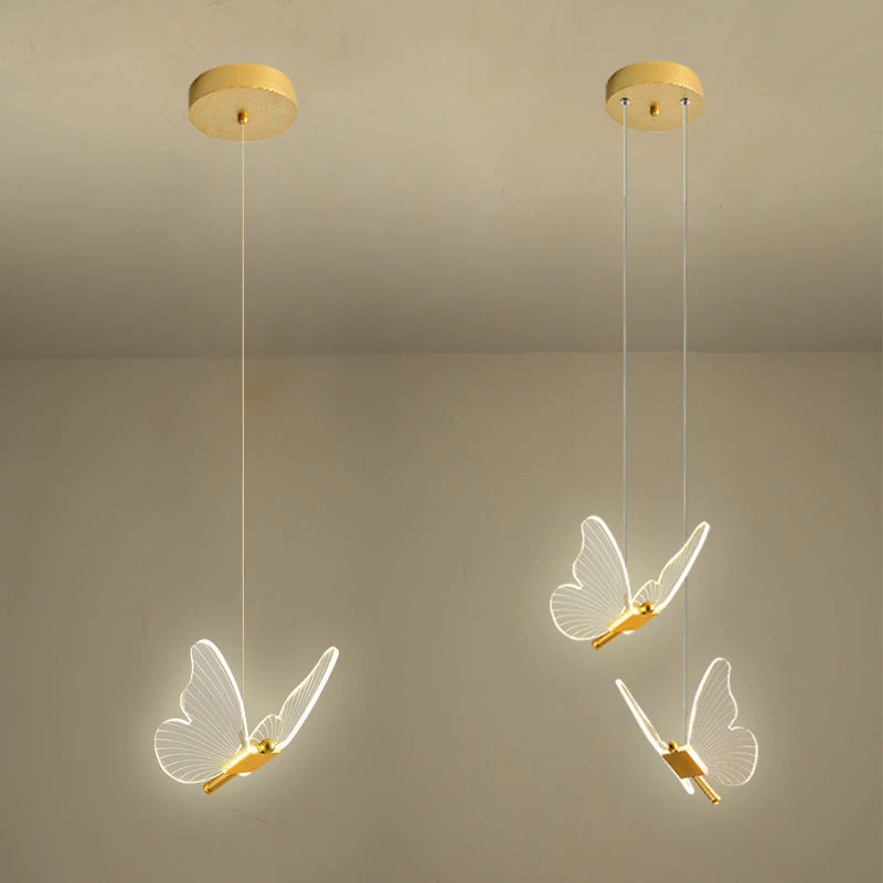 Pendente Dourado Borboleta De Luz LED de 3 cores em 1 luminária de teto do quarto Bivolt