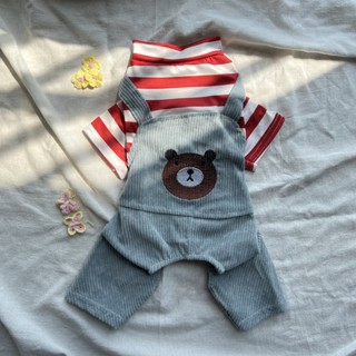 aqueta Pet Jeans Listrada para Cães Pequenos/Gatos - Primavera 2025, Bolsos Laterais - Tamanhos em Oferta na Shopee