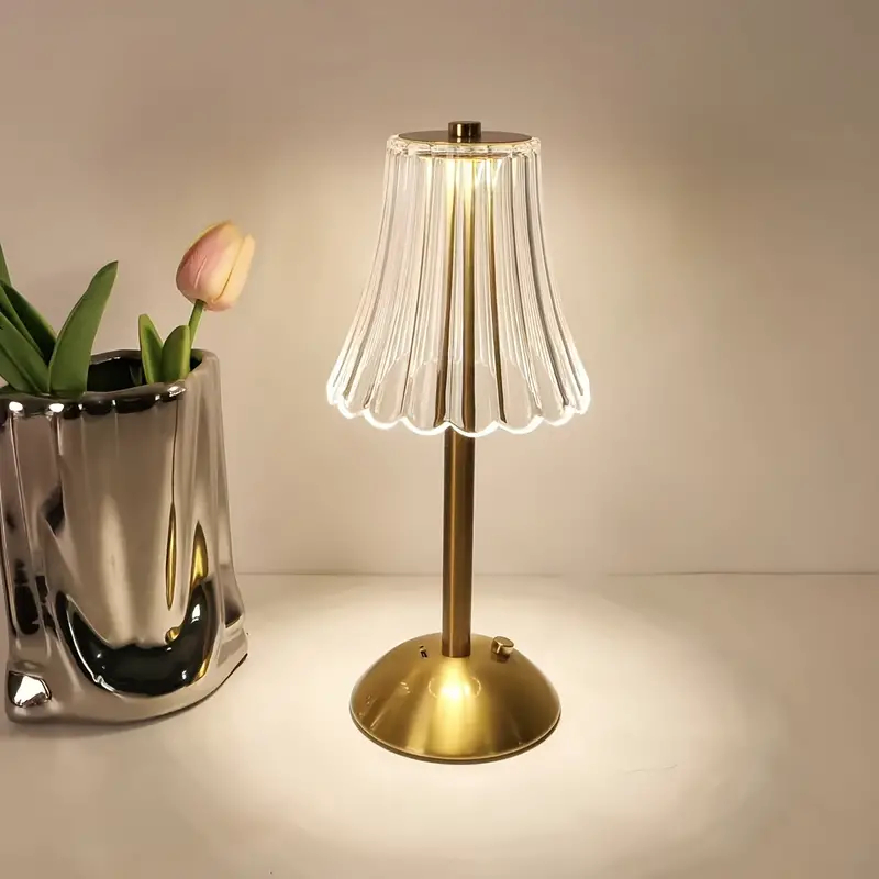 Abajur Recarregável de Mesa dourado Aço inoxidável Luz Touch sem fio LED Luminária de mesa...