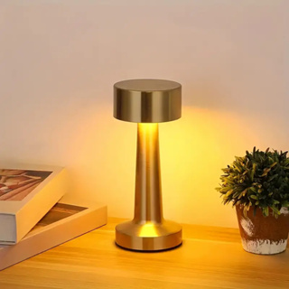 Candeeiro de mesa de Metal dourado Candeeiro de toque LED sem fio recarregável em Oferta na Shopee