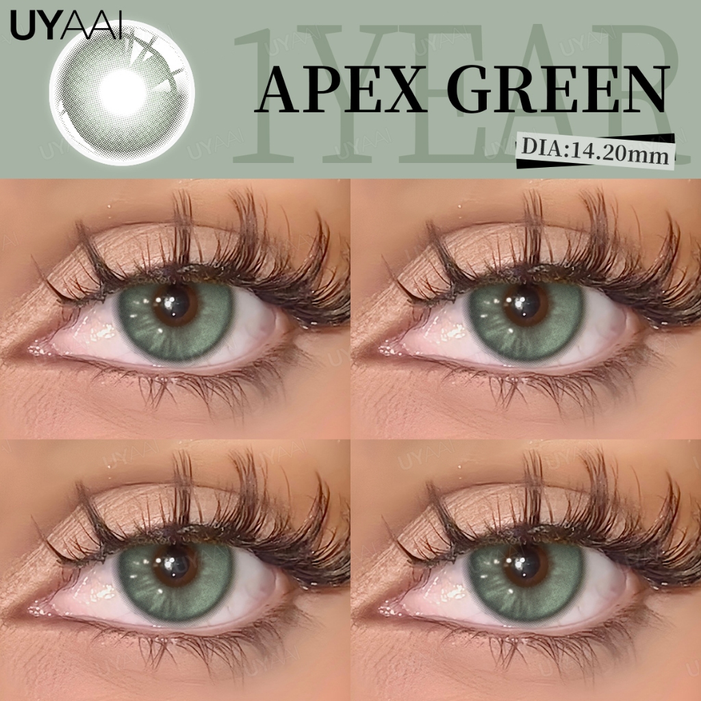 UYAAI 2 Pcs Lente de Contato de Cor Verde com Grau -0.00-4.50 OMG Série Natural Marrom Uso Anual Para Maquiagem Dos Olho