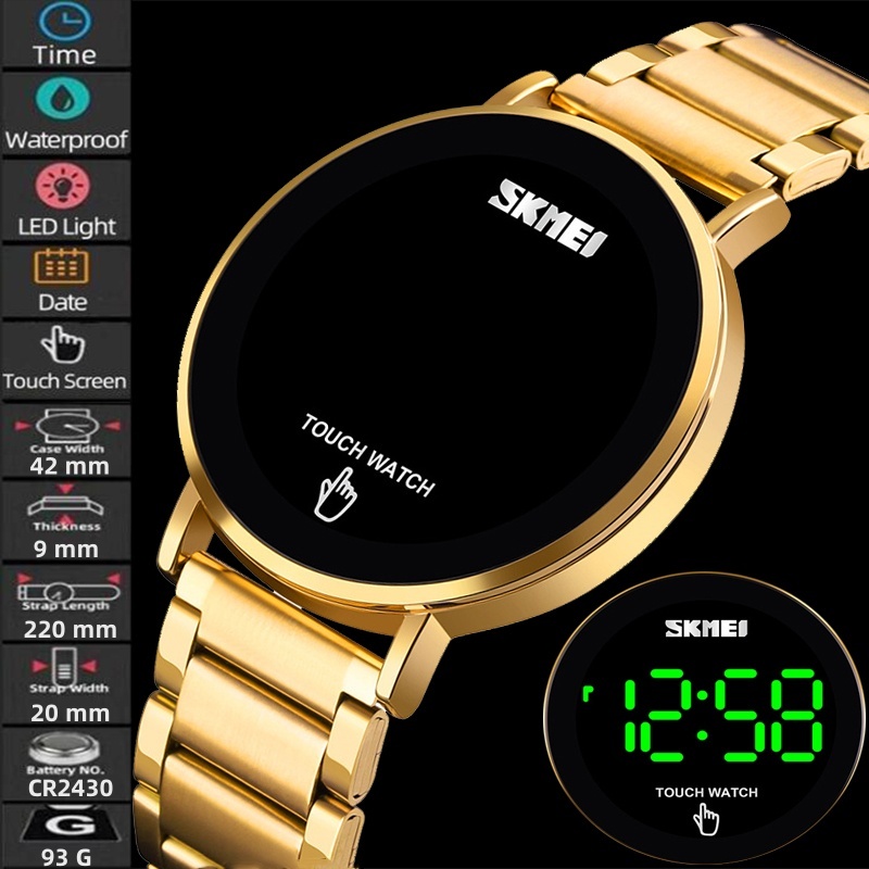 Skmei Relógios Digitais Masculinos Com Data Fashion Pulseira De Aço Inoxidável Tela Sensível Ao Toque LED Tempo À Prova em Oferta na Shopee