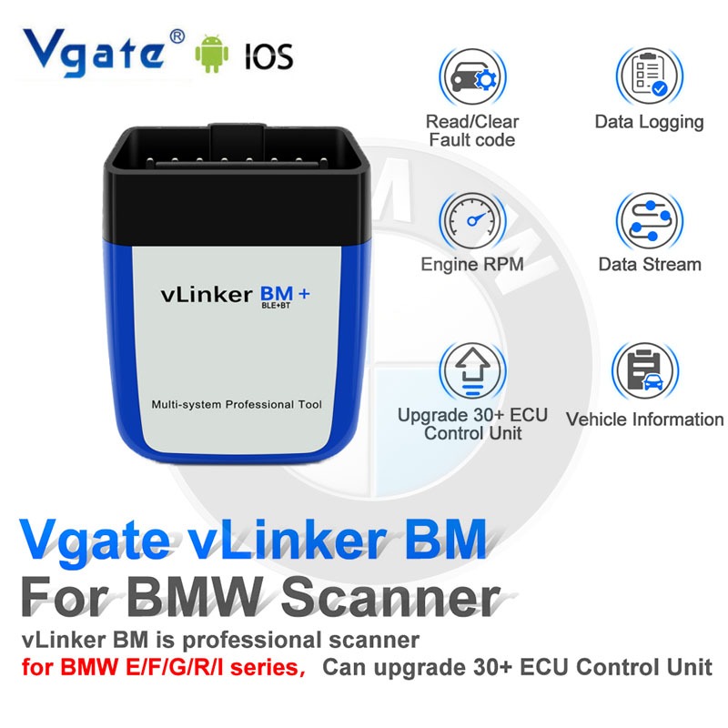 Vgate vLinker BM + ELM327 V2.2 Para BMW E60 E90 F10 F30 Bimmercode Bluetooth 4.0 & wifi Android/IOS ELM 327 OBD 2 OBD2 Ferramentas Scanner De Diagnóstico Automotivo