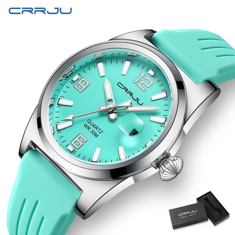 Relógio Masculino CRRJU Original Nova Marca Superior Clássico Pulseira De Silicone Luminosa À Prova Dwaterproof Água Cas