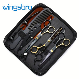 7 Pcs Tesoura De Cabeleireiro Profissional Corte De Cabelo  Salão Barbeiro De Aço Inoxidáv...