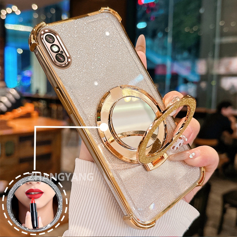 Capa Para iPhone X Xs Xr Max Quatro Cantos anti-Queda Galvanizado glitter De Telefone Com Recursos Estéticos E Suporte D em Oferta na Shopee