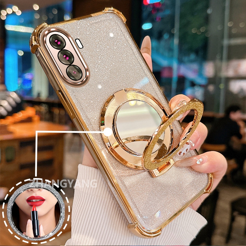 Capa Para Moto G52 Quatro Cantos anti-Queda Galvanizado glitter De Telefone Com Recursos Estéticos E Suporte De Espelho em Oferta na Shopee