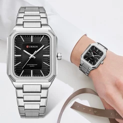 CURREN Relógios Masculinos Marca Original Mostrador Quadrado Mãos Luminosas De Aço Inoxidável Simples Moda Casual Negóci