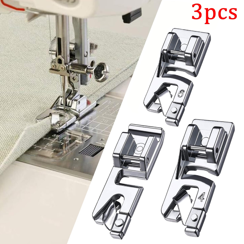 Kit 3 Peças Calcador De Bainha Barra 3, 4, 6mm Para Máquina Doméstica