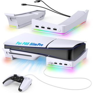 Suporte Horizontal RGB para Console PS5 Pro/PS5 Slim com 14 Modos de Luz e 4 Portas USB em Oferta na Shopee