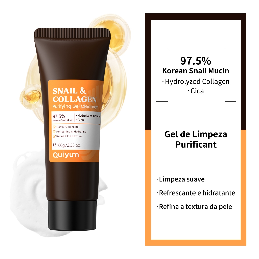 QUIYUM Gel Purificante De Caracol E Colágeno 100g Refrescante Hidratante Refina A Textura Da Pele Limpeza Suave