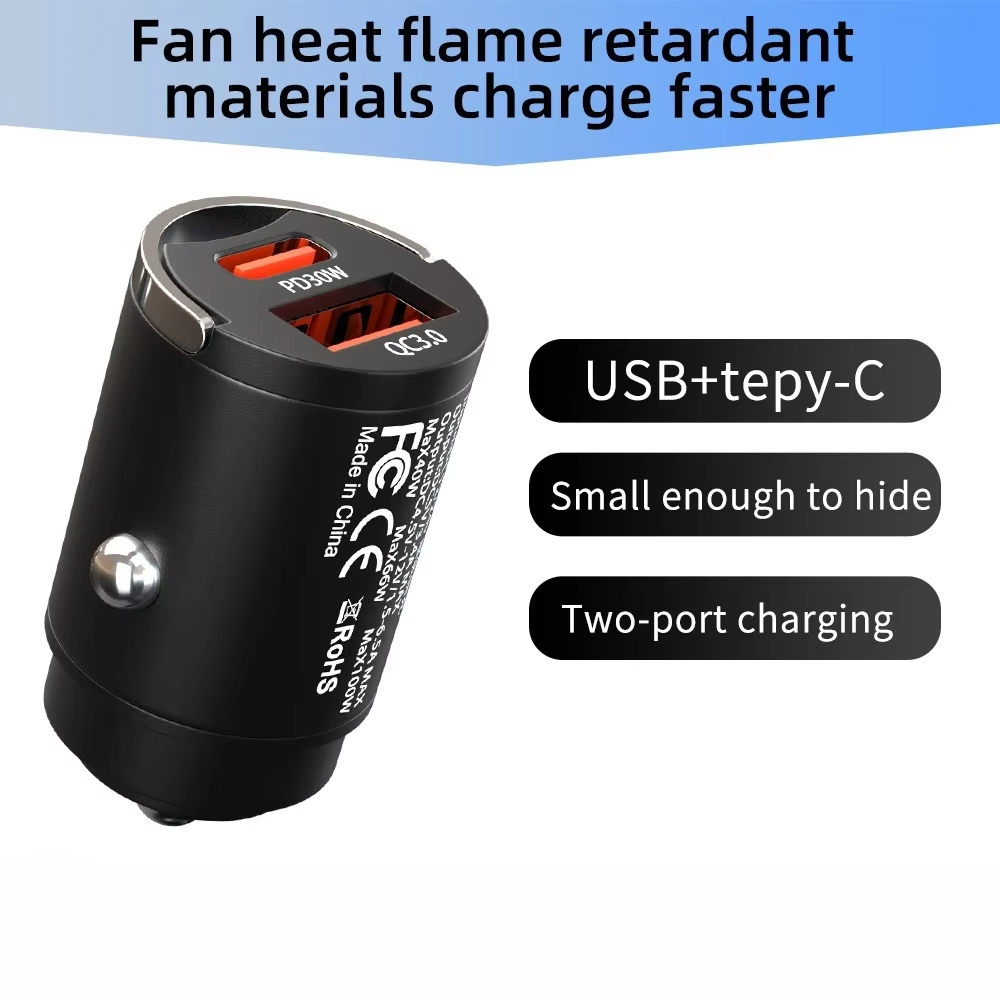 PD 30W QC 3.0 Adaptador De Carregamento Rápido De Porta Dupla USB Type C Carregador Para Isqueiro De Carro