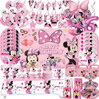 Minnie Mouse Fontes De Festa Tema Toalha De Mesa Copo Pratos Guardanapos Para Crianças Chá De Bebê Decoração De Aniversá em Oferta na Shopee