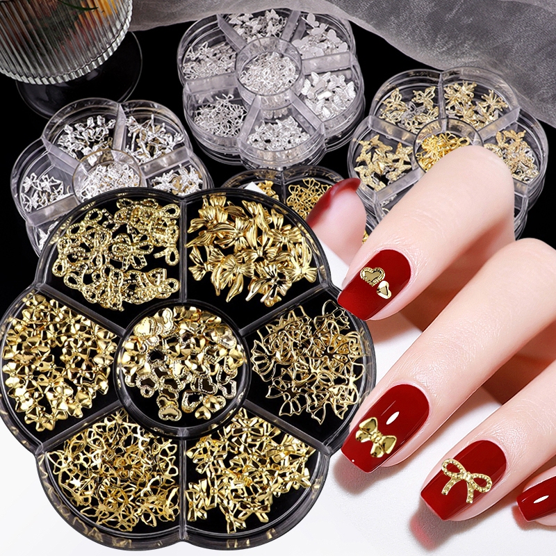 7 Grades Borboleta Nó Encantos De Unhas Ouro Prata Metal Asas De Decorações Design Da Arte Do Prego Artesanato DIY