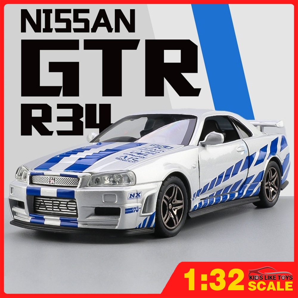 KLT 1 : 32 Nissan GTR R34 Metal Alloy Toys Car Modelo Veículo Diecast Para Meninos Simulação De Som Efeito Luz Hobbies Coleção De em Oferta na Shopee
