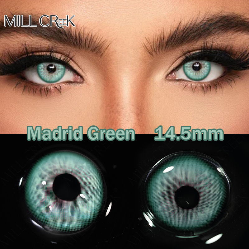 Lentes De Contato Cosméticas Mill Creek Híbridas Íris 14.5 Mm Azul Roxo Verde Lente Visão Próxima 0 ~-8.00