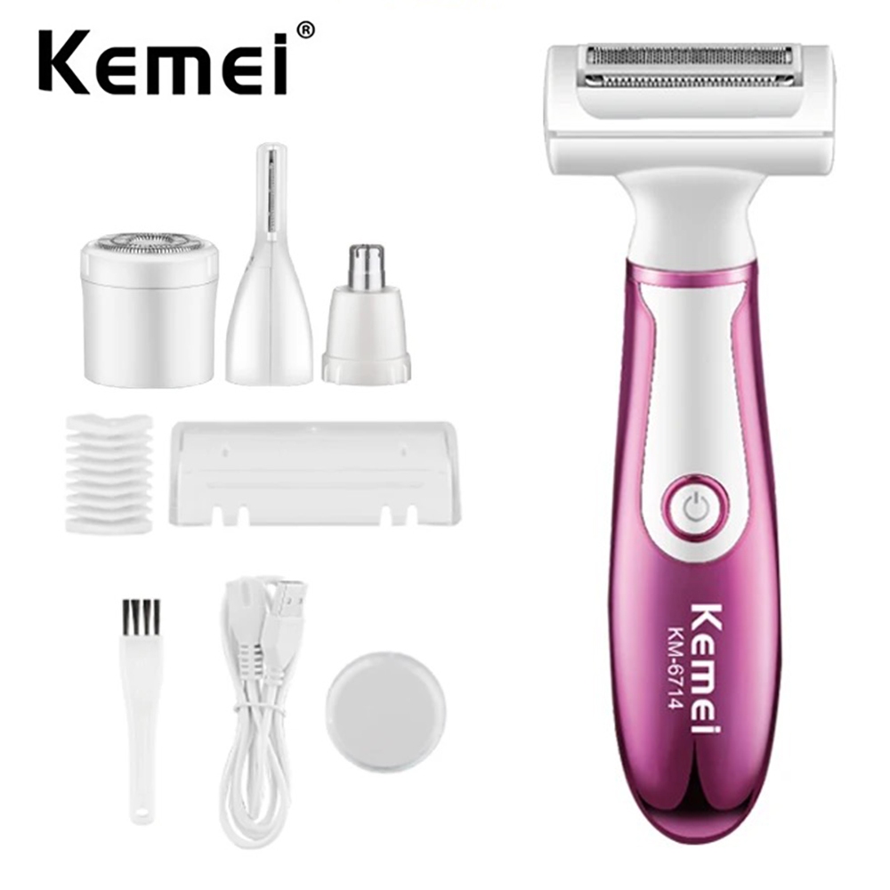 Kemei Feminino Navalha Elétrica Recarregável Corpo Indolor Remoção Do Cabelo Sobrancelha Nariz Trimmer Barbeador Para Ro - Beauty